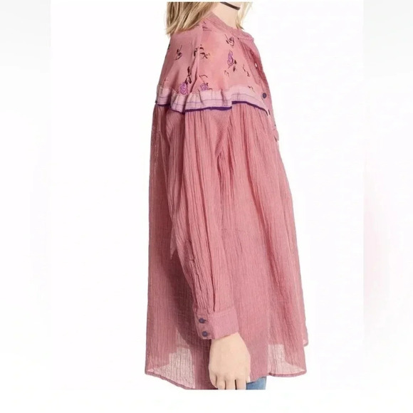 NWT FREE PEOPLE SZM HEARTS & COLORS BUTTON FRONT LONG SLEEVE BOHO CHIC - Picture 4 of 8